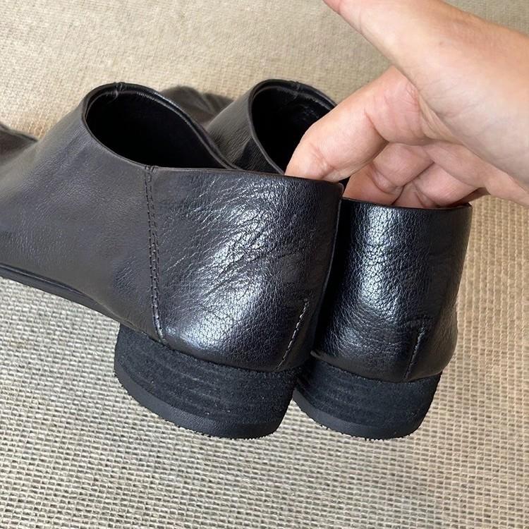 Verze z hovězí kůže~ niche boty s úzkou špičkou tlustý podpatek malé kožené boty dámské jarní jednobarevné boty mokasíny