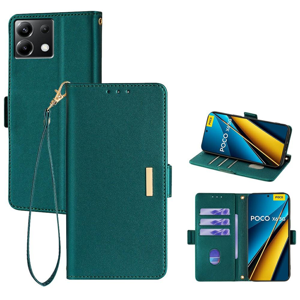 

For Xiaomi Poco X6 5G Leather Wallet Case RFID Blocking Stand Cover with Hand Strap Green