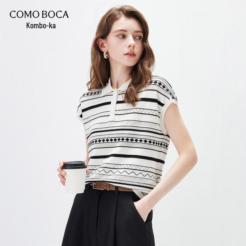 Женская полосатая футболка-поло из шелка тутового дерева, вязаная 2XL