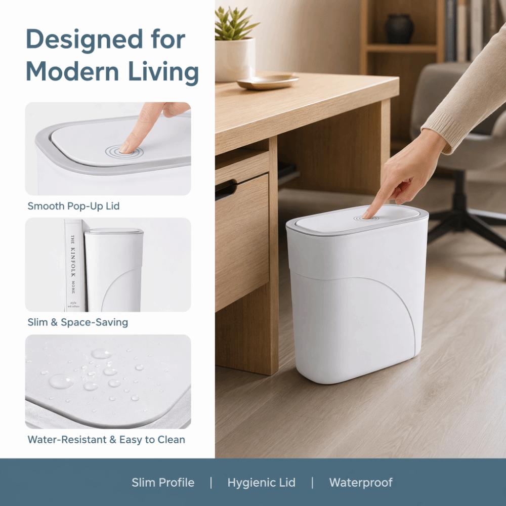 Odor-Free Waterproof Garbage Bin Slim Narrow Gap Living Room Dustbin  Home Use