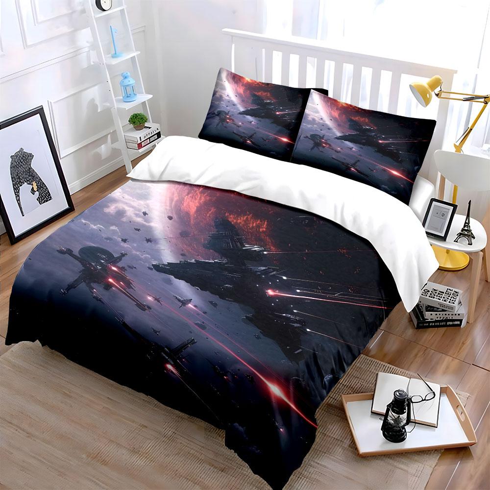 Spaceship battle with planet. Bedding sets Duvet cover sets Duvet covers Pillowcases(1 * Duvet Cover 2 * Pillowcases without duvet insert)