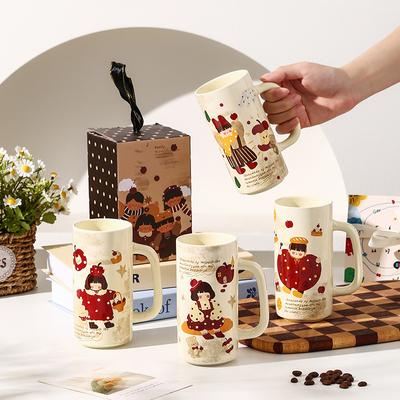 Eltern-Kind-Zeit Retro Keramik Gerade Tasse Geschenk für Mädchen mit Hohem Aussehen Große Kapazität Wasserbecher Tasse Souvenir