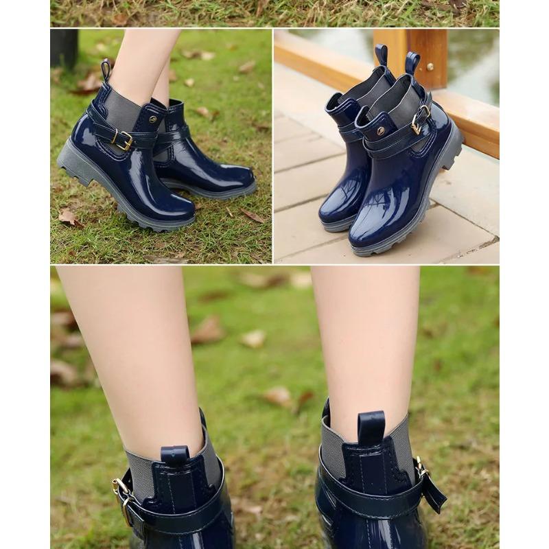 Rain Boots Women Ankle Bootie Waterproof Rubber Walking Shoes Girls Fashion Ladies Winter Shoes Outdoor Day