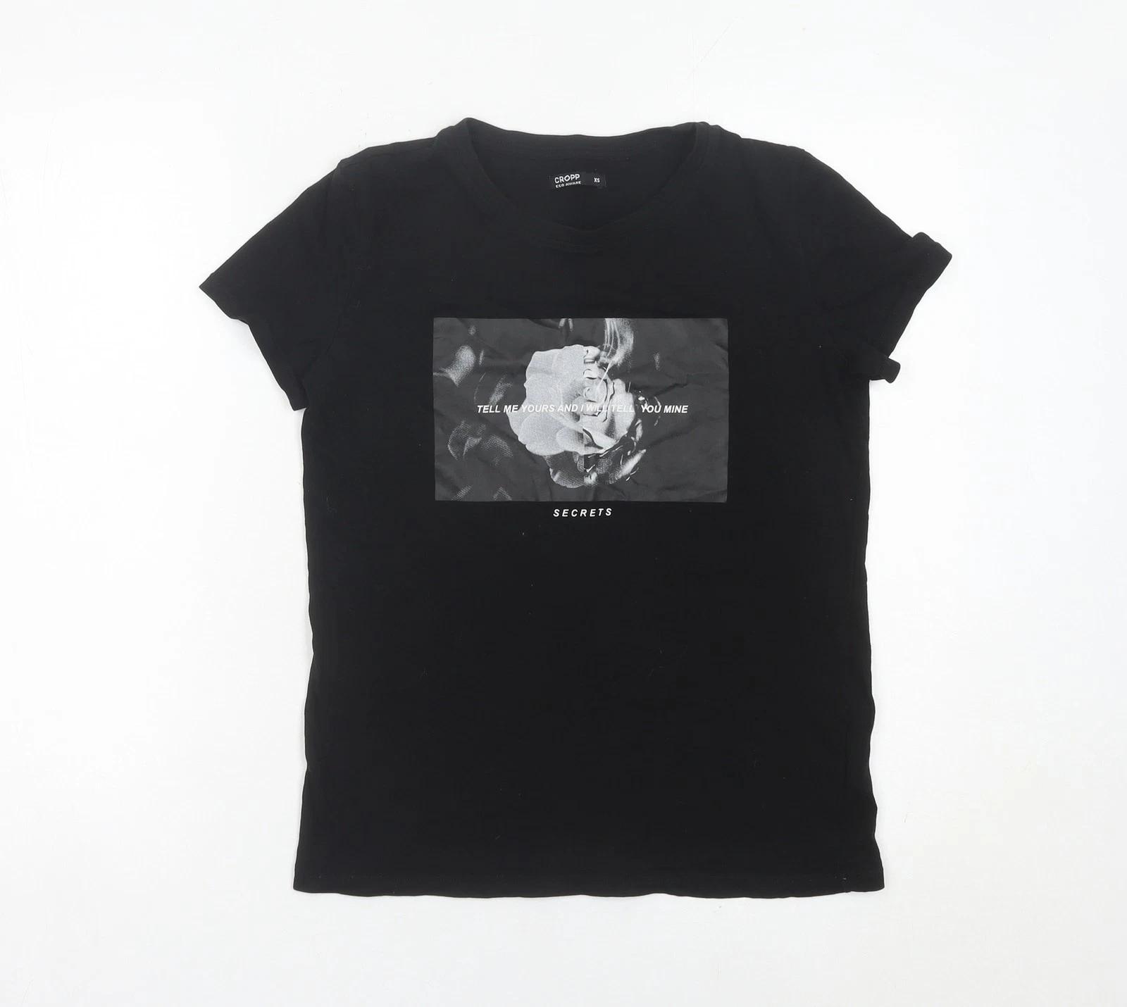 Cropp Women’s Black XS Graphic Cotton T-Shirt Casual 4XL