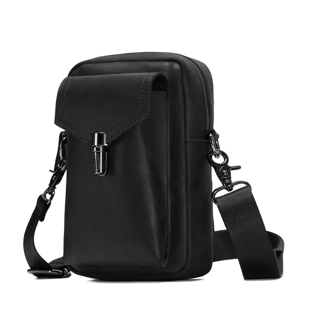 Men's Crossbody Bag, Commuter Genuine Leather, Men's Bag, Outdoor Mobile Phone Bag, Sports Waist Bag