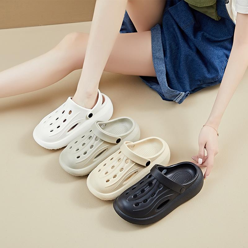New Couples Summer Hole Shoes Bag-toe Sandals Thick Sole Heightened Comfort and Breathable Leisure