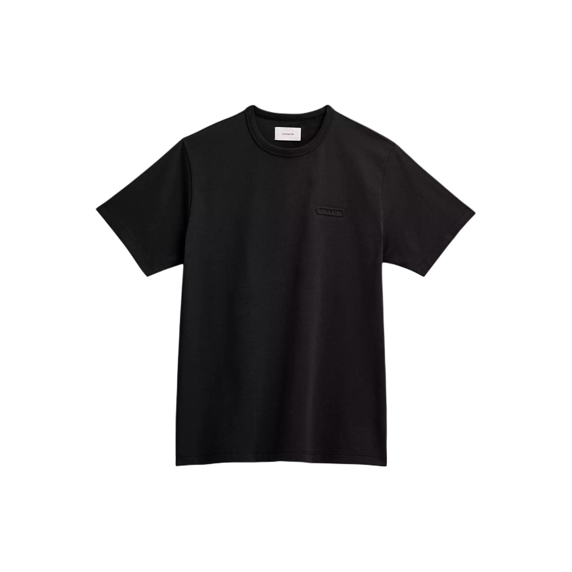

Coach Solid Color Logo Pattern Round Neck Straight Fit Short Sleeve T-Shirt Unisex Tops Black CL685-BLK S