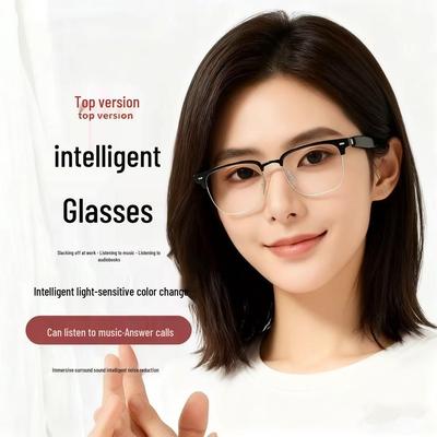 Smart Photochromic Bluetooth Sunglasses with Earphones - Anti-Blue Light, Half-Frame for Driving & Cycling