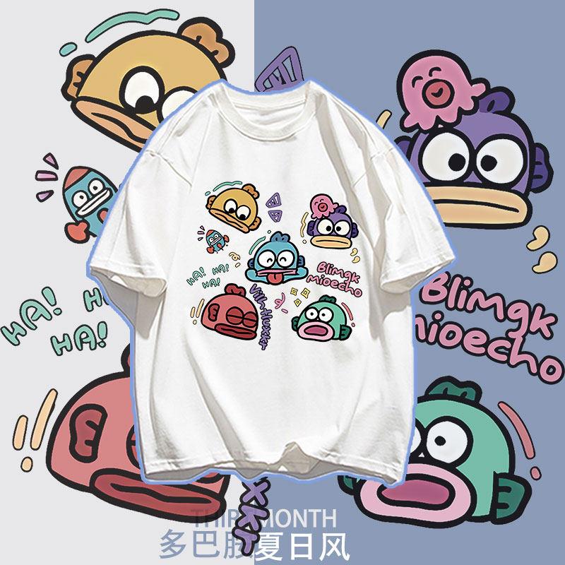 

Summer Trendy and Fun Cartoon Clownfish Printed Short Sleeved T-shirt for Boys and Girls with Dopamine Style Parent-child Outfit 100 белый