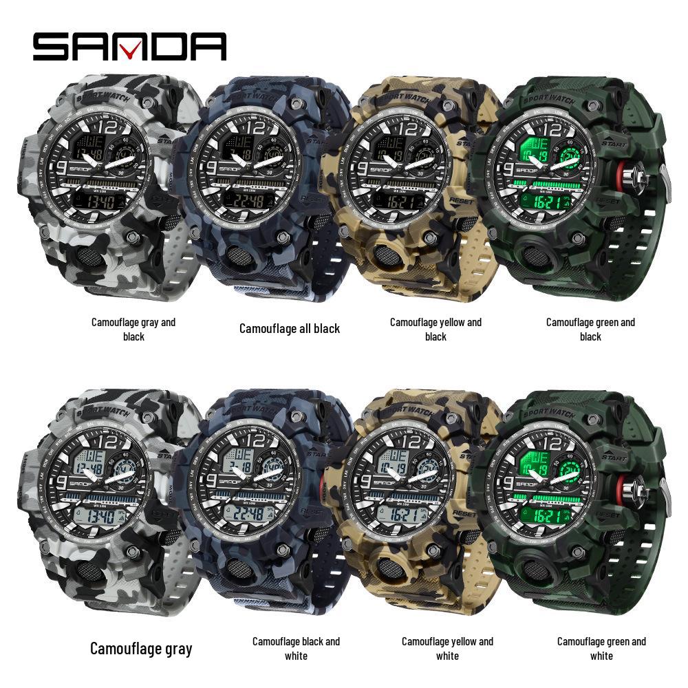 SANDA Youth Camouflage Sports Watch - Cool Dual Display, Waterproof Men's Electronic Watch