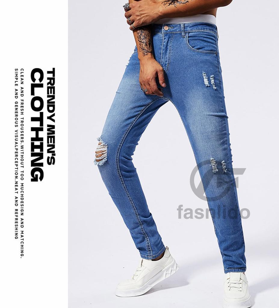 F fasnlido Distressed Skinny Denim Available in Sizes Perfect for and Fall Men's Pants, Stretch, Cotton, S-2XL, Spring, Summer, (2XL Blue)