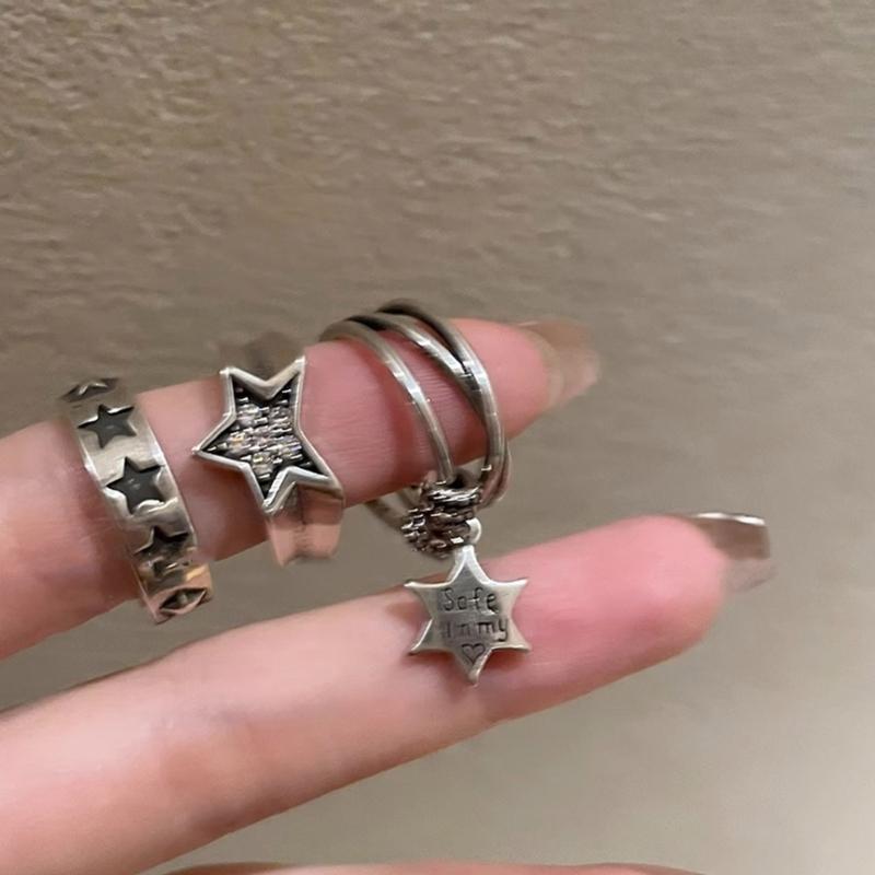 Star Dating Rings Open Rings Eye Catching Star Finger Rings Star Adjustable Opening Rings Alloy Material Party Jewelry