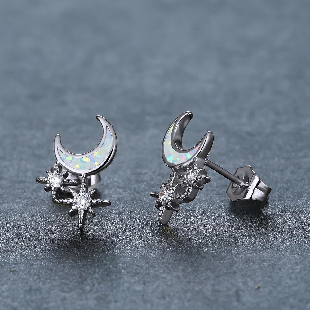 European and American Symmetrical Star Moon Micro Inlaid Zircon Earrings Delicate and Cool Style for Women
