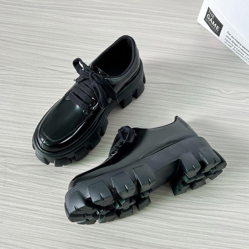 

Женские черные кожаные туфли в британском стиле на платформе со шнуровкой и толстой подошвой на весну и осень 2024 г. 39, open edge beads чёрный