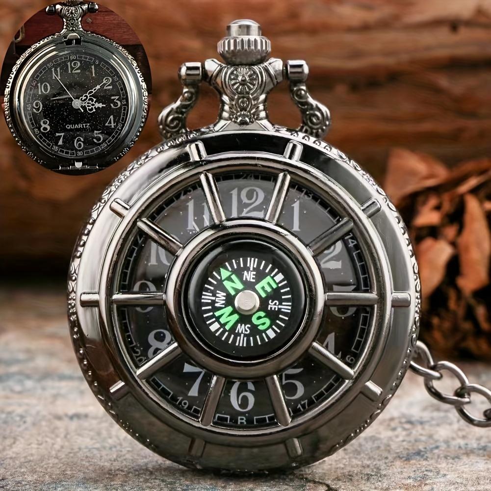 

1pcNew Compass Hollow Starry Sky Literal Boat Rudder Hollow Retro Flip Pocket Watch Necklace Watch Male and Female Gift Watch чёрный