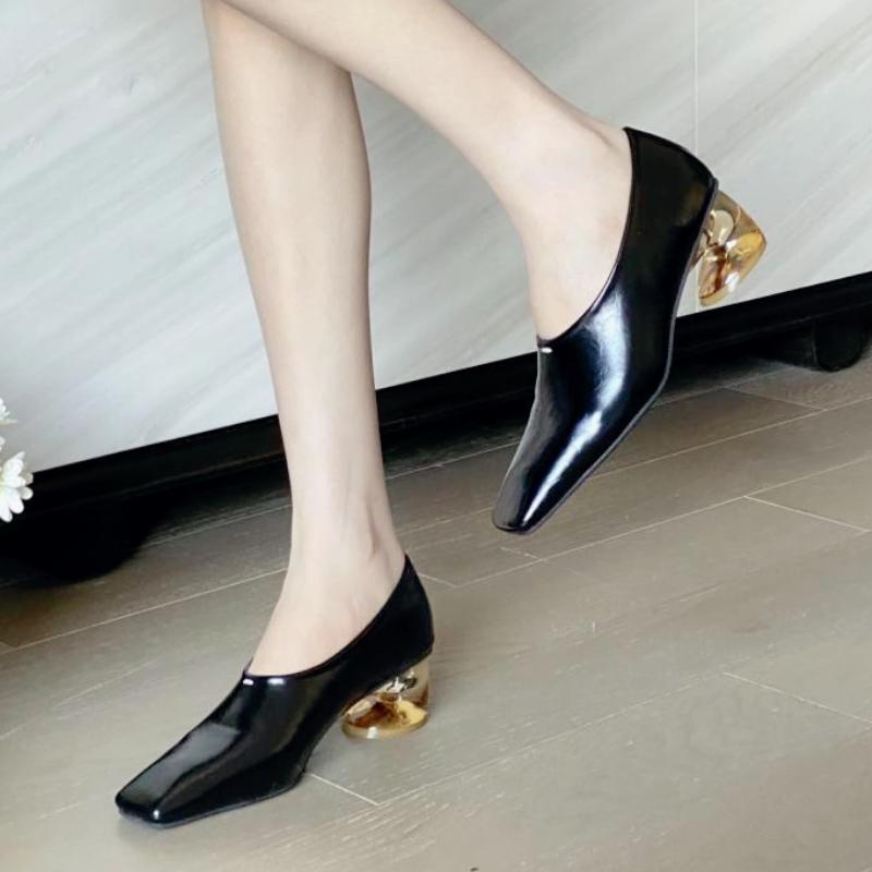 Comfortable Transparent Thick Heel Heels Women Summer Sexy Square Toe Designer Brand Pumps Elegant Party Shallow Shoe for Ladies