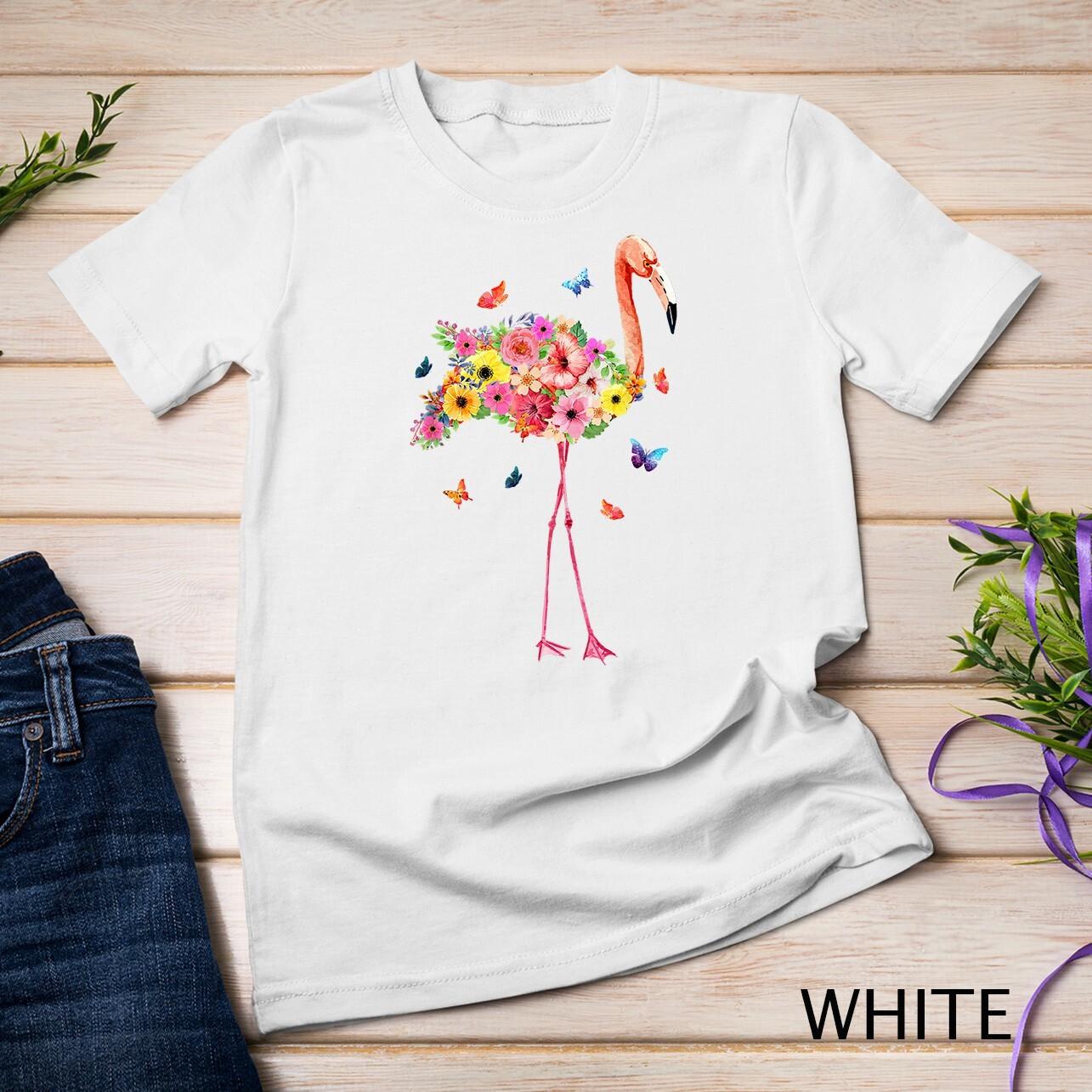 Pink Flamingo Watercolor T Shirt Mens Womens Tees Top Hawaiian Flowers Floral Unisex T-Shirt Mens Womens Tees Top 2XL