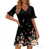Women A Line Sun Dress Short Sleeve V Neck Printed Dress With Pockets