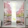 Window Views Cherry Blossoms River Sheer Curtains For Living Room Bedroom Kitchen Chiffon Tulle Curtains Home Hotel Coffee Decor