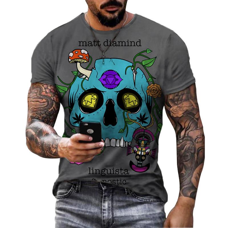 Summer Round Neck 3D Halloween Print Top Fashionable Casual Short Sleeved Men's T-shirts