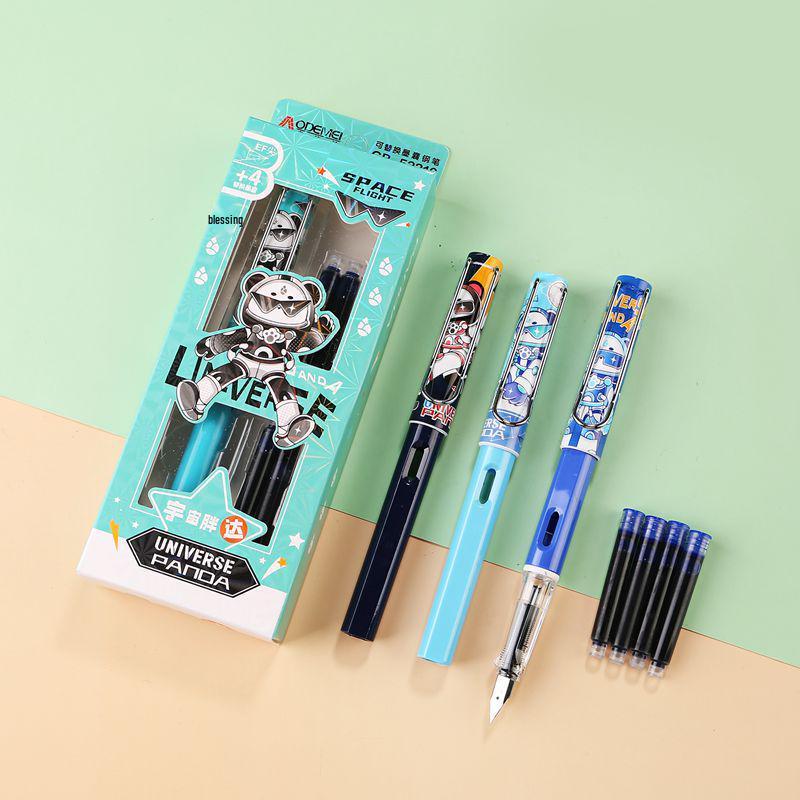 Crystal Blue Fountain Pen with 4 Replaceable Erasable Ink Cartridges
