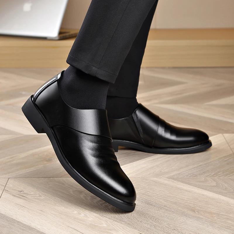 Leather Men's Flat / 6CM Heightening Elevator Shoes Business Formal Leather Shoes Man British Casual Wedding Shoes