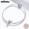 WOSTU Blume Elf Charme 925 Sterling Silber Rosa Zirkon Fee Perle Fit Original Armband Anhänger Geschenk