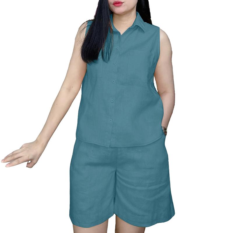 

ZANZEA Женские топы без рукавов и шорты Летние костюмы-двойки 5XL синий