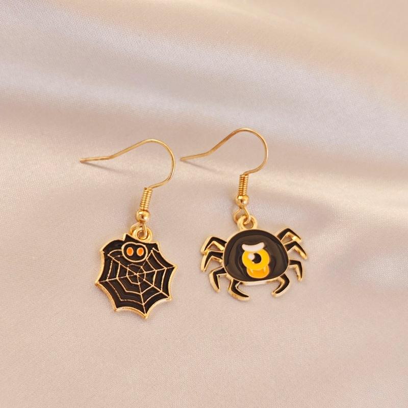Halloween Asymmetrical Spider Web, Pumpkin, Bat, Imp Earrings, Female Creative Cartoon, Dark Animal Earrings