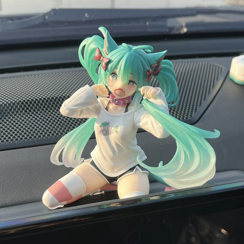 About 11Cm Miku Anime Figure Cat Ear Kneeling Posture Kawaii Girl Figurine Model Doll Collect Desktop Decor Toys Gift For Fans
