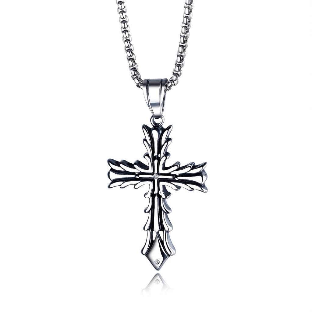 AIKS Jewelry Brand Necklace Titanium Stainless Steel Silver Jesus Cross Crucifix Necklace Hawaiian Men's Men's