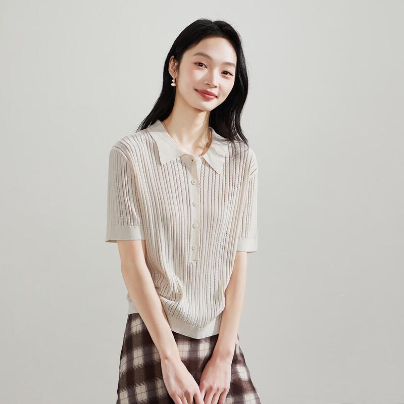 Camicia da Donna SOFSIL a Manica Corta in Maglia Texturizzata con Collo a Polo