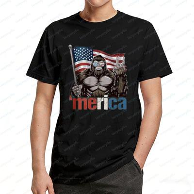 T-Shirt zum 4. Juli mit Gorilla-Motiv und amerikanischer Flagge – patriotisches Baumwoll-T-Shirt, witzig, Vintage, klassisch, Streetwear für Herren