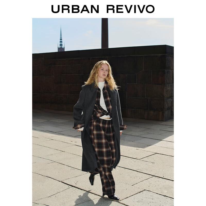 UR2025 Women s Spliced Plaid Loose Wide-Leg Pants S