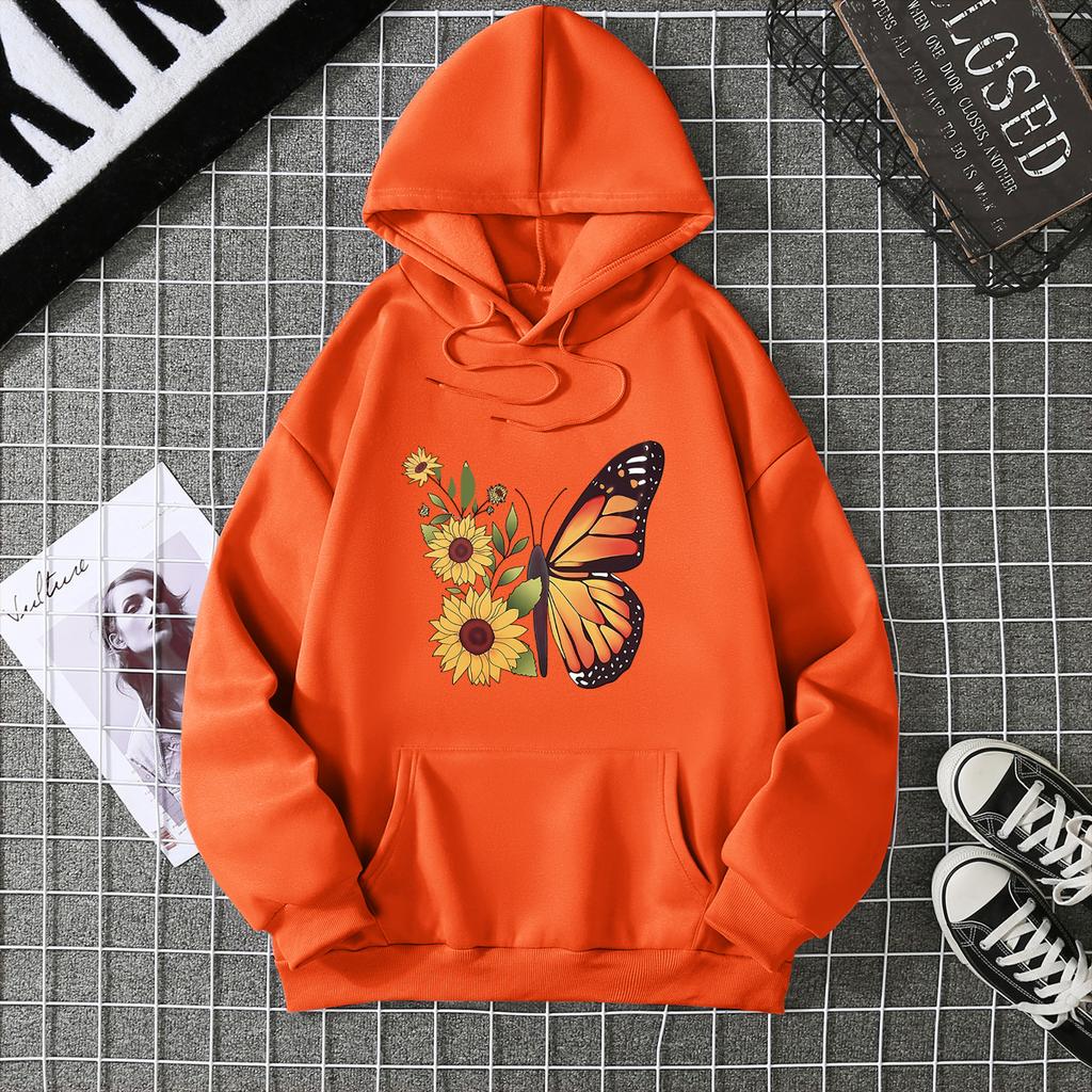 Winter Women's Hoodie Solid Color Print Unisex Style Double Pockets Sweatshirts Outerwear Plus-Size Women's Clothing