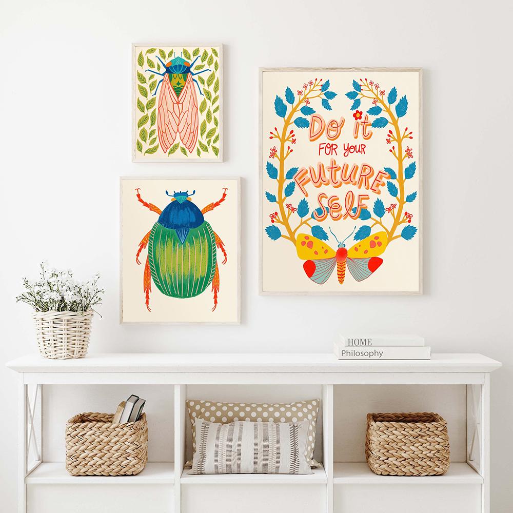 Do it for Your Future Print Positive Words Quotes Wall Art Colorful Butterfly Bug Poster Nature Home Office Decor Friend Gifts