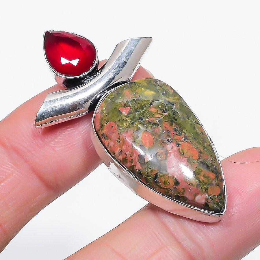 

Natural Unakite, Garnet Gemstone 925 Sterling Silver Jewelry Pendant 2.01 T6t46