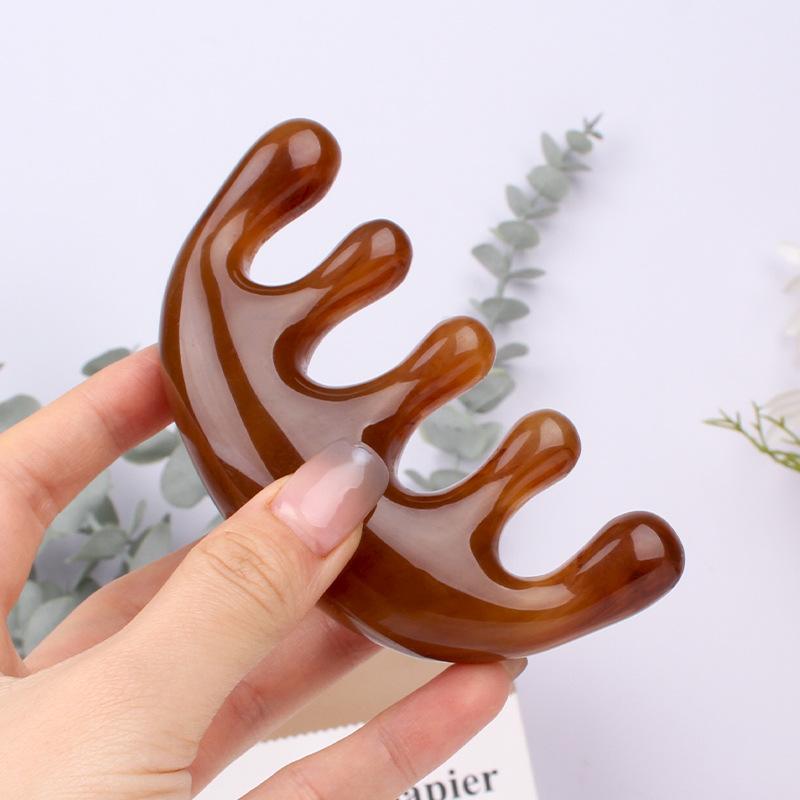Gua Sha scraping board Comfort Brown massager hair scalp Makeup wide-toothed comb,for body head facial resin