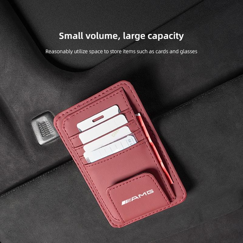 Car Sun Visor Leather Storage Bag Glasses Ticket Card Holder For Mercedes Benz AMG W203 W204 W205 W209 W210 W211 W212 W176 NBS2