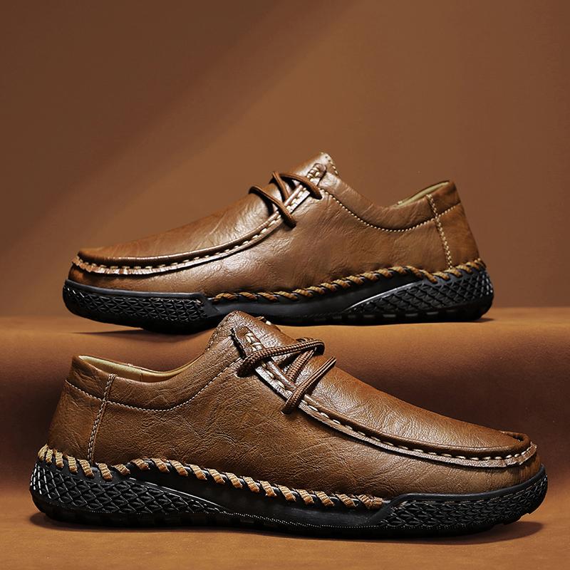 High Quality Handmade Leather Shoes for Men Soft Flat Lace-up Casual Leather Comfortable Designer Loafers Mens Zapatillas Hombre