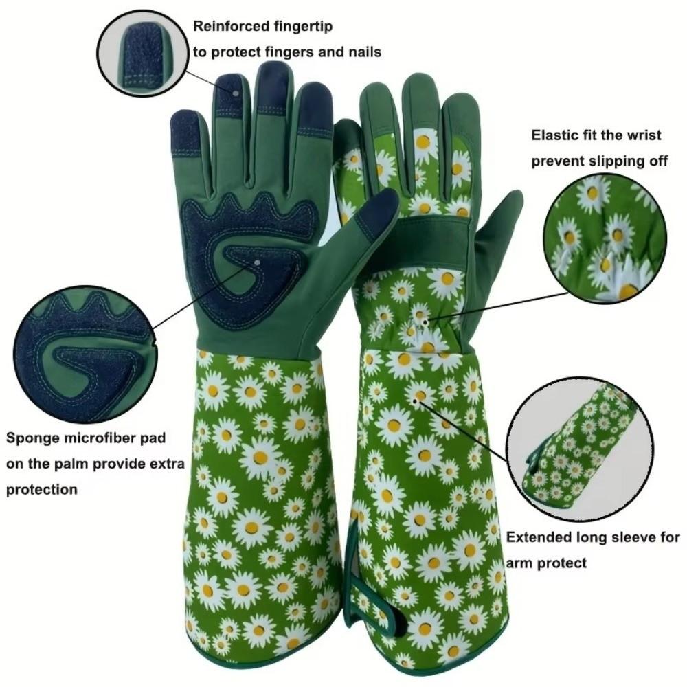 1 Pair Long Elbow Design Gardening Gloves Daisy Pattern Rose Pruning Gloves  Garden Work
