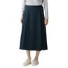 MUJI Women's High Density Twill Tuck Flare Skirt Organic Cotton Blend Dark Navy Size L BE20FA6S