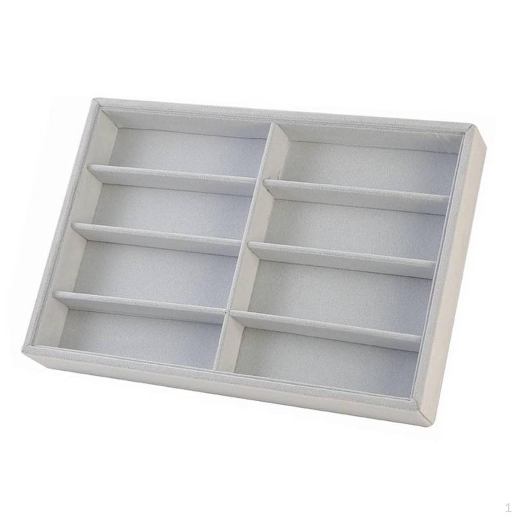 8Slot Eyeglasses Tray Raised Dividers 8 Slot Sunglass Lined Interior Storage Item Gray