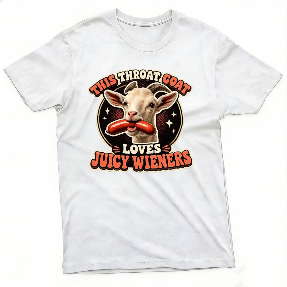This Throat Goat Loves Juicy Wieners Graphic T Shirt Funny Goat Hot Dog Retro Vintage Unisex Humor Farm Animal Casual Gift Tshirt