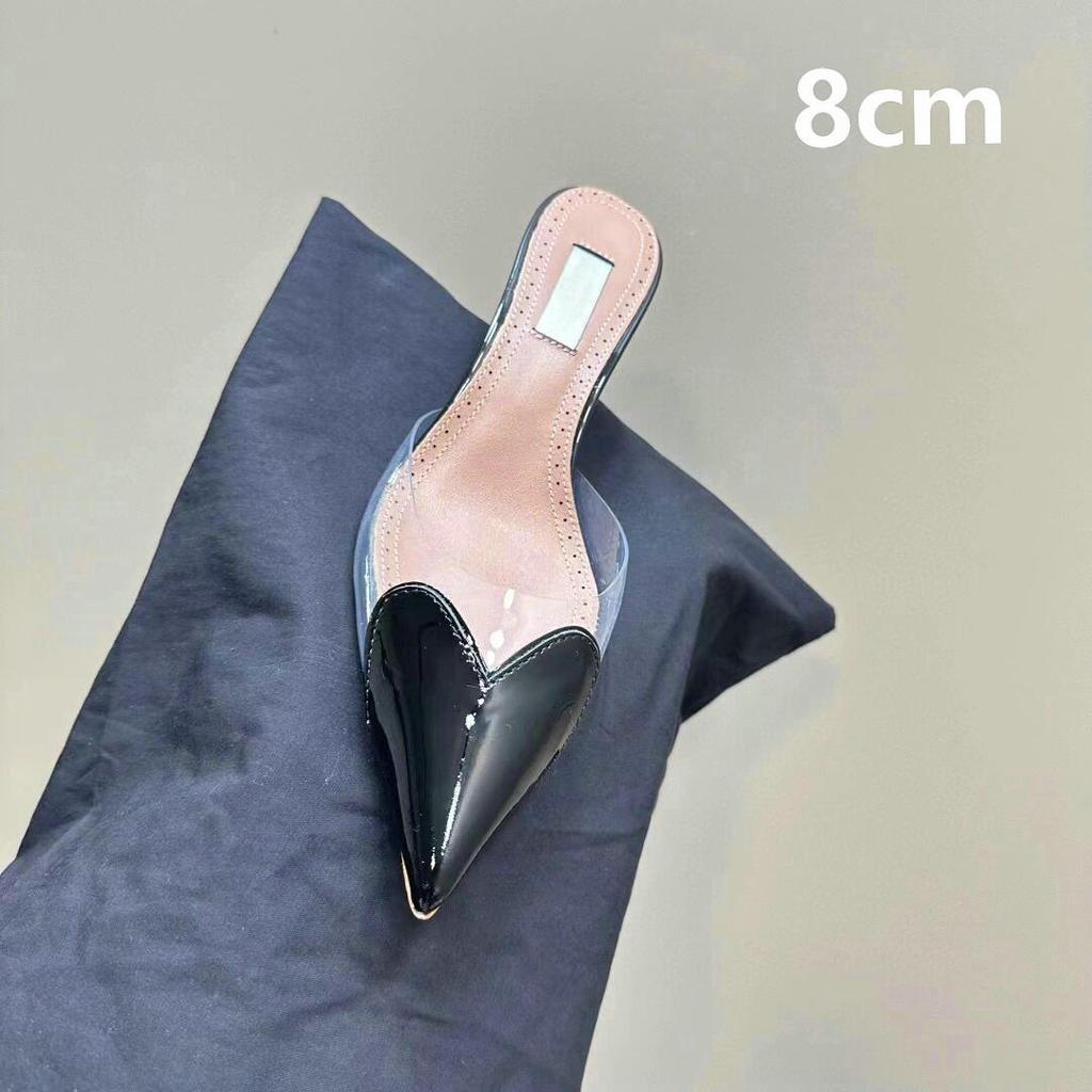 Fashion 2025 Fairy Style Summer Sexy And Versatile Transparent Half-Slipper Women'S Pointed-Toe Thin-Heeled High-Heeled Sandals Slipper