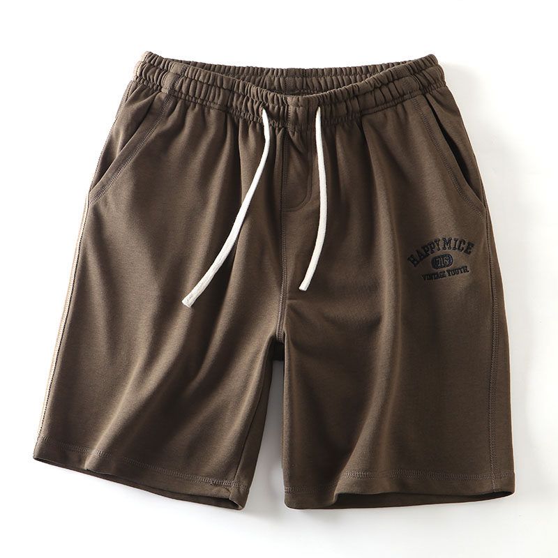 Pure Cotton Casual Shorts for Men 2024 Summer New Trendy Knitted Five-Point Pants Export Men's Pants All-Cotton Embroidered Pants