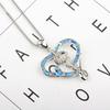 European American Trendy Blue Opal Snake Necklace for Women Hawaiian Style Heart Design Oversized Sweater Chain