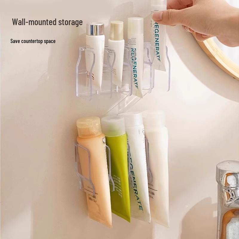 2-Pack Wall-Mounted Multifunctional Bathroom Storage Rack & Toothpaste Holder - No Drilling Required