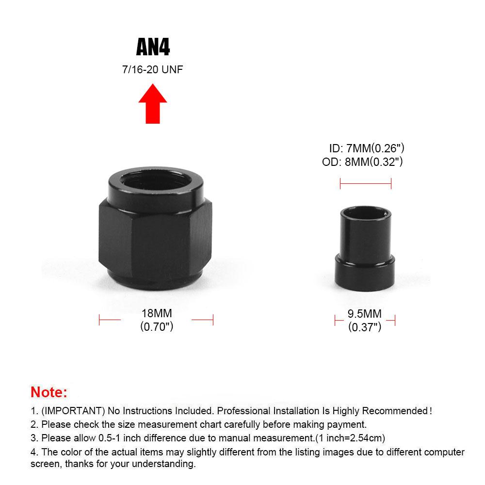 For 4AN-1/4,AN6-3/8,AN10-5/8 Hard Line Aluminum Hardline Tube Nut and Sleeve Fitting Adapter Black