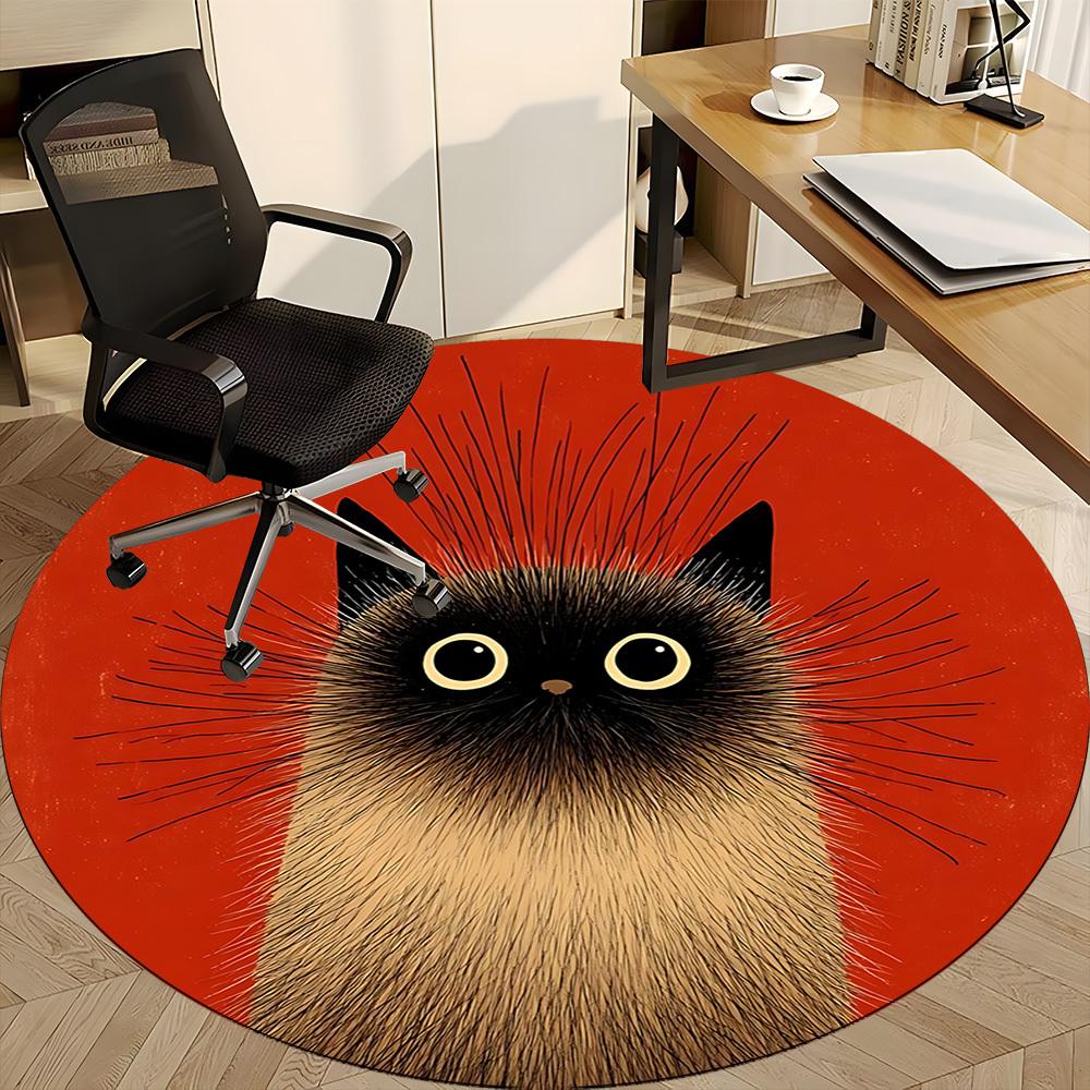 1PC Cat Whiskers Office Round Area Rug, Mat Suitable ForOffice, Under Office Chairs Bedroom Living Room Home Decor, Room Deco